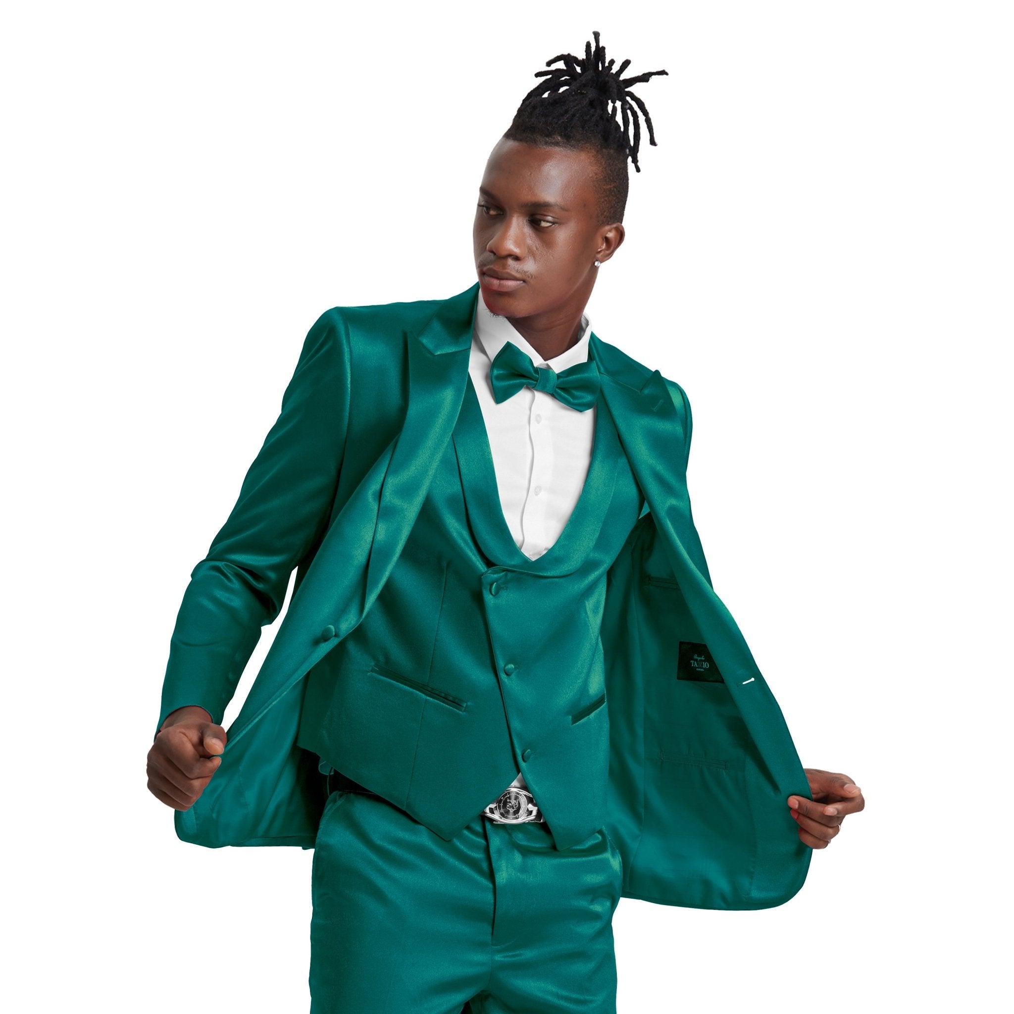 Green Solid Shiny U - Shape Vest Mens - suit - Bundle Bus