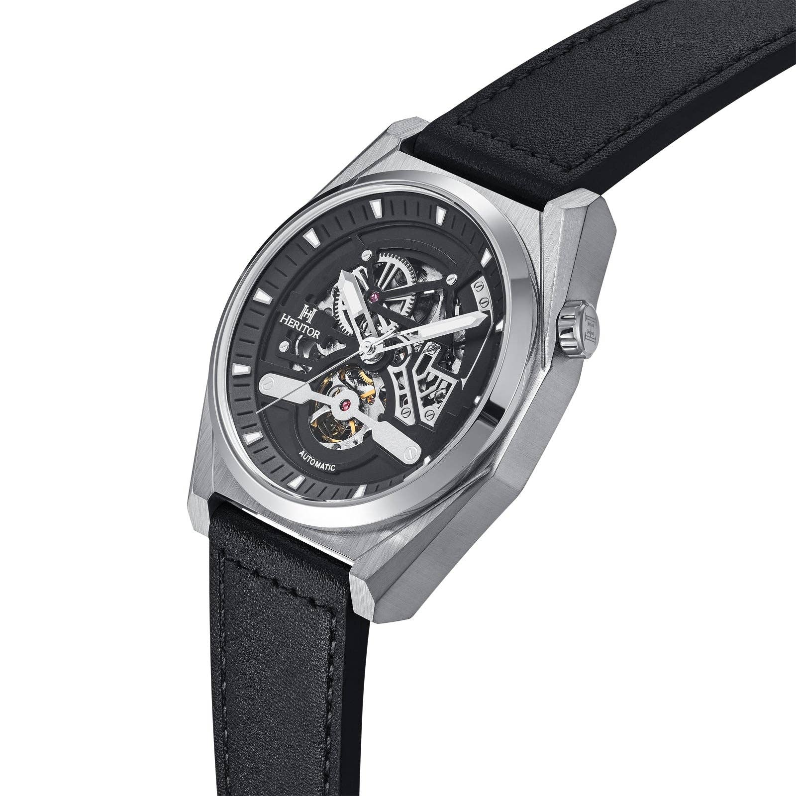 Heritor Automatic Amadeus Semi - Skeleton Leather - Band Watch - Bundle Bus