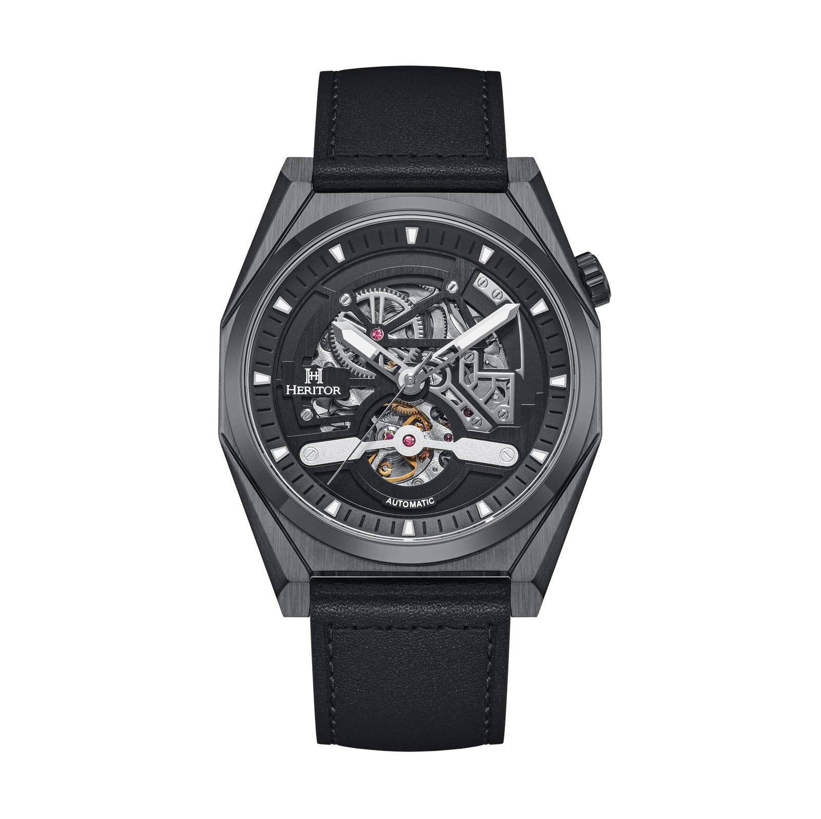 Heritor Automatic Amadeus Semi - Skeleton Leather - Band Watch - Bundle Bus