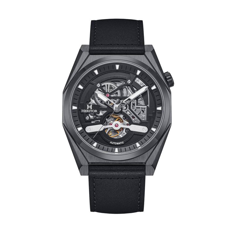 Heritor Automatic Amadeus Semi - Skeleton Leather - Band Watch - Bundle Bus