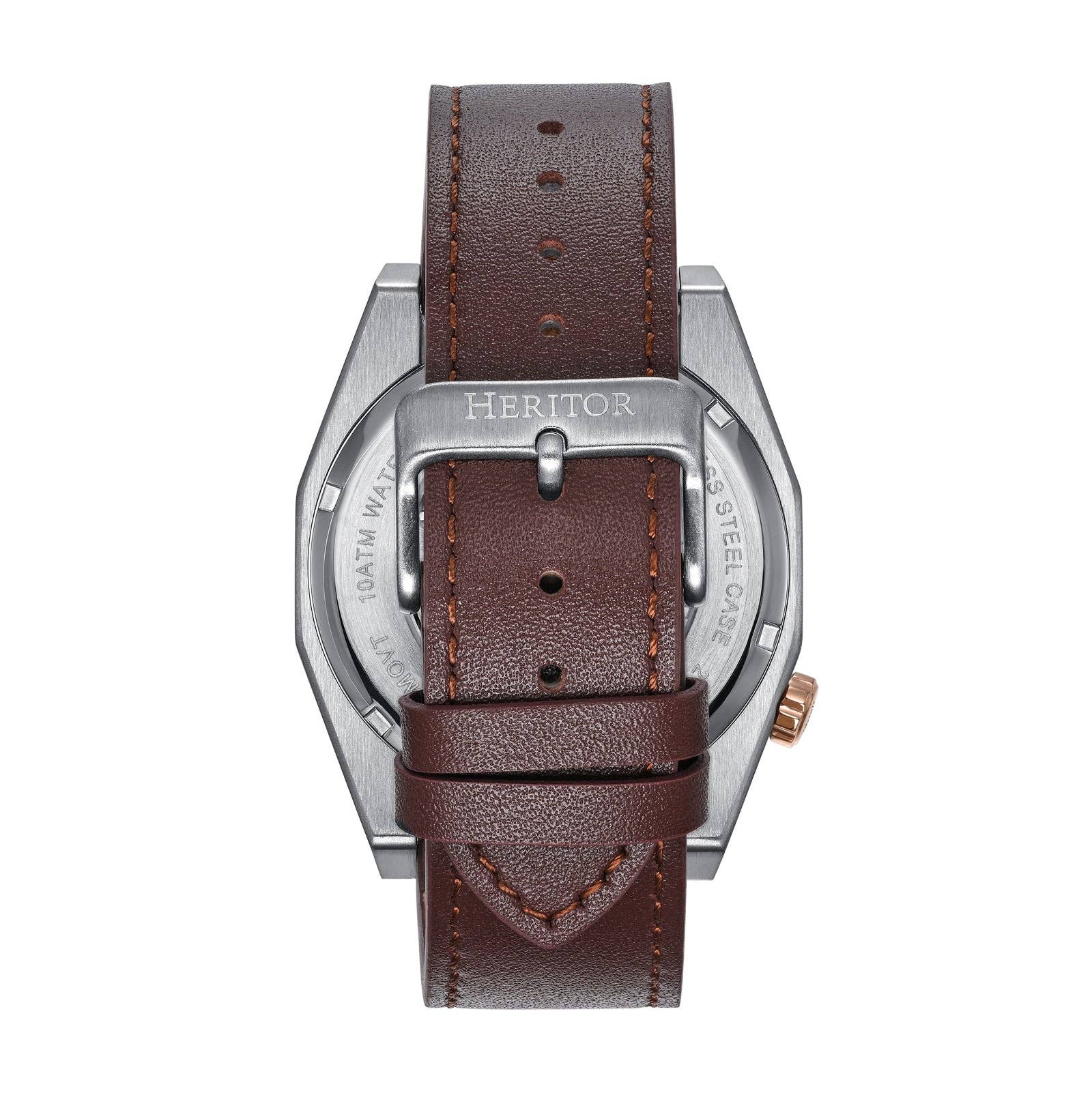 Heritor Automatic Amadeus Semi - Skeleton Leather - Band Watch - Bundle Bus