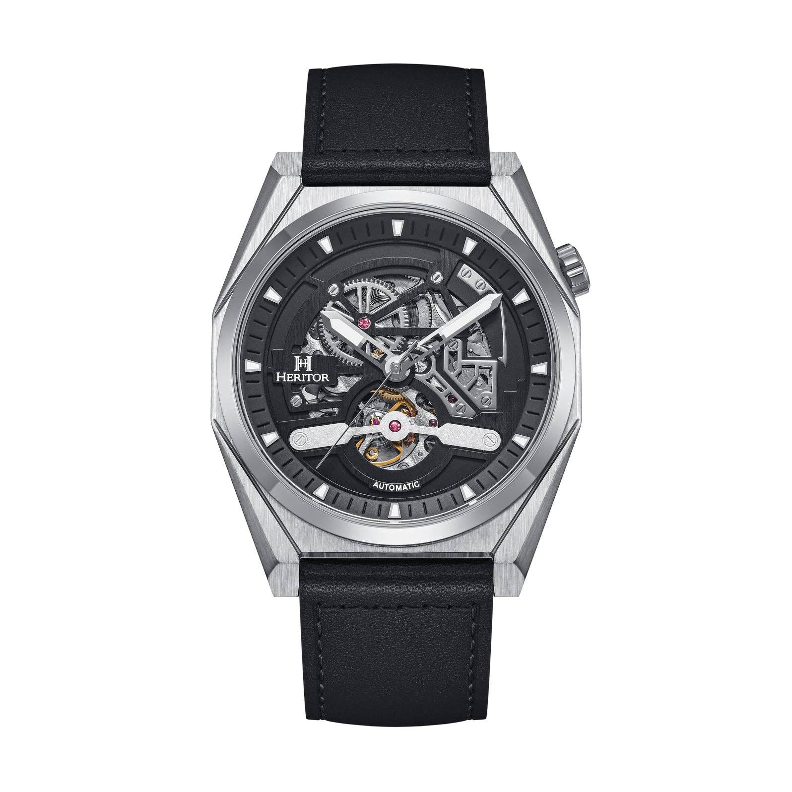 Heritor Automatic Amadeus Semi - Skeleton Leather - Band Watch - Bundle Bus
