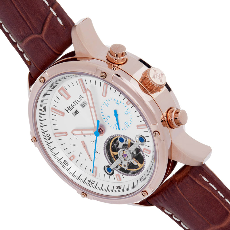 Heritor Automatic Wilhelm Semi - Skeleton Leather - Band Watch - Bundle Bus