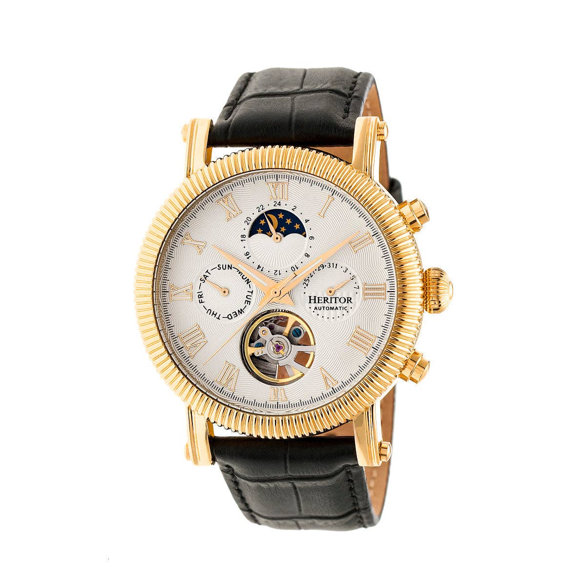 Heritor Automatic Winston Semi - Skeleton Leather - Band Watch - Bundle Bus