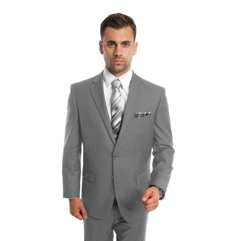 Lt. Gray Solid Mens Suit 2 - PC Regular Modern Fit - Bundle Bus