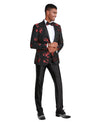 Men's Floral Slim - Fit Blazer w/ Satin Shawl Collar - Bundle Bus