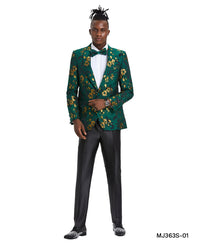 Men's Floral Slim - Fit Blazer w/ Shawl Lapel - Bundle Bus