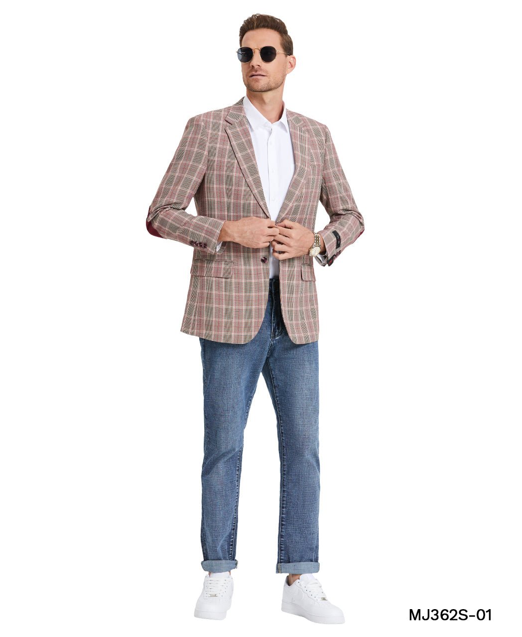 Men's Glen Plaid Slim - Fit Blazer w/ Notch Lapel - Bundle Bus