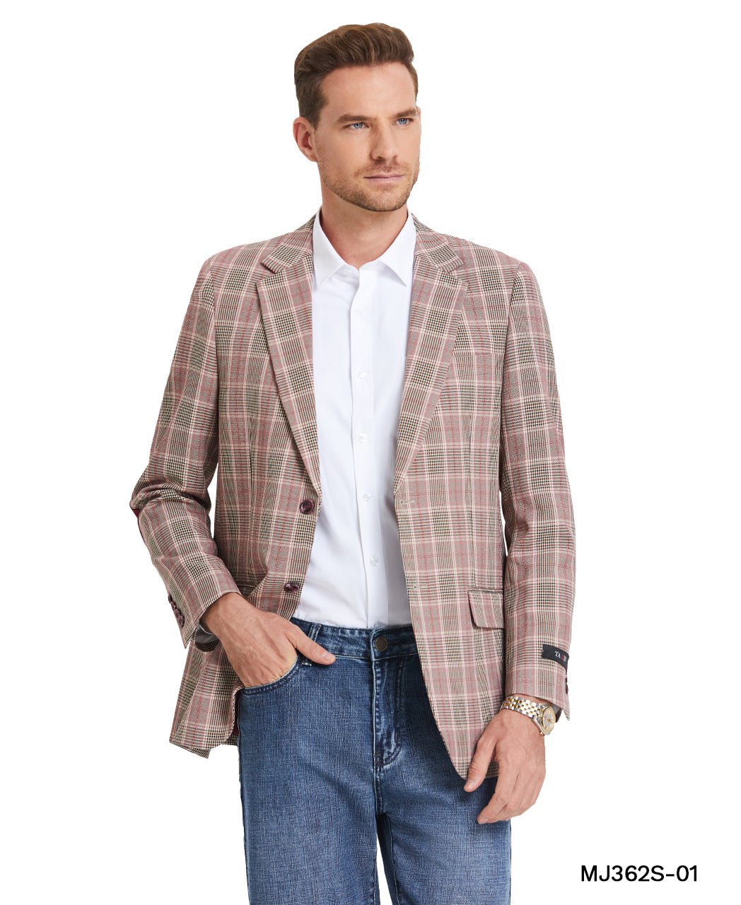 Men's Glen Plaid Slim - Fit Blazer w/ Notch Lapel - Bundle Bus