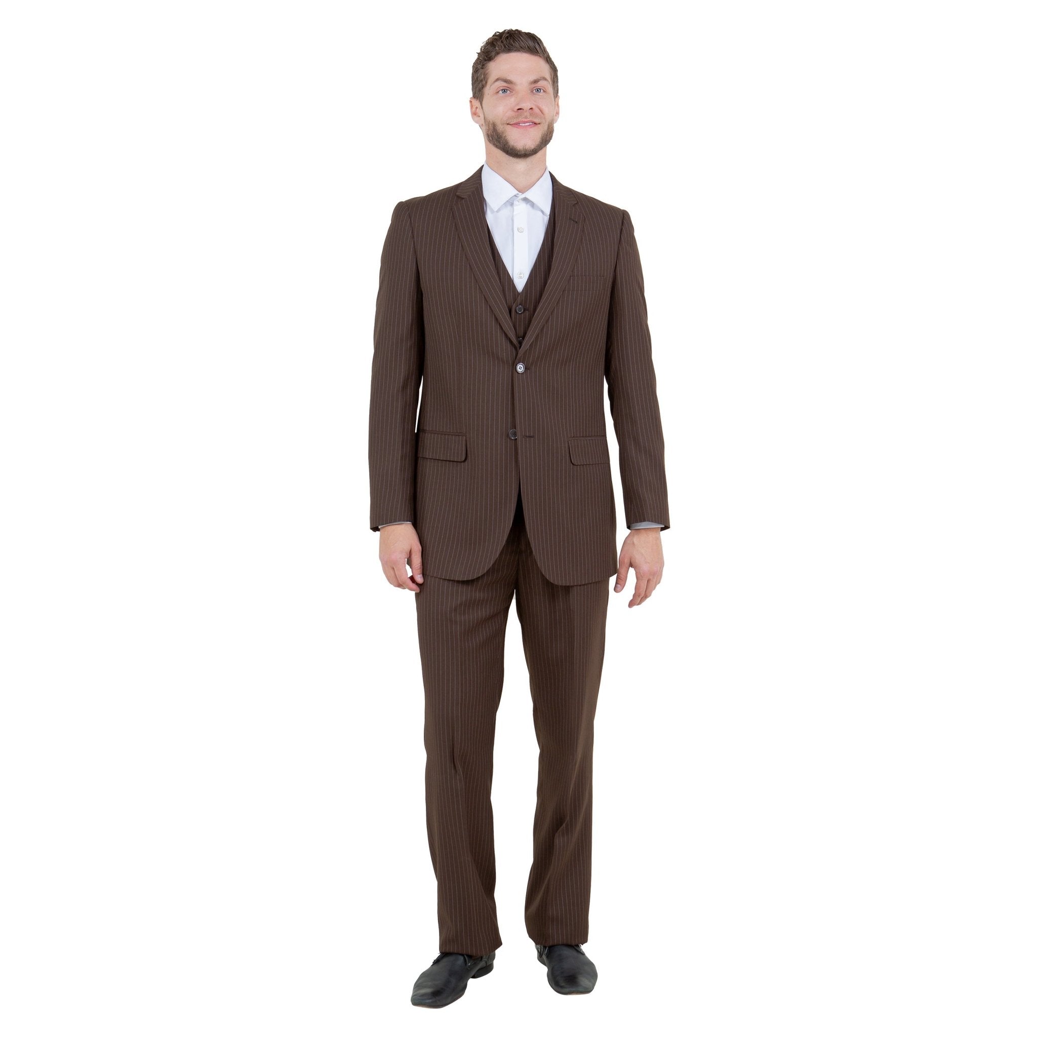 Men's Modern - Fit 3pc Pinstripe Suit, Notch Lapel - Bundle Bus