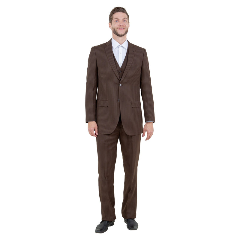 Men's Modern - Fit 3pc Pinstripe Suit, Notch Lapel - Bundle Bus