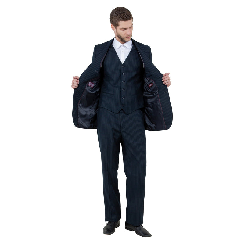 Men's Modern - Fit 3pc Pinstripe Suit, Notch Lapel - Bundle Bus