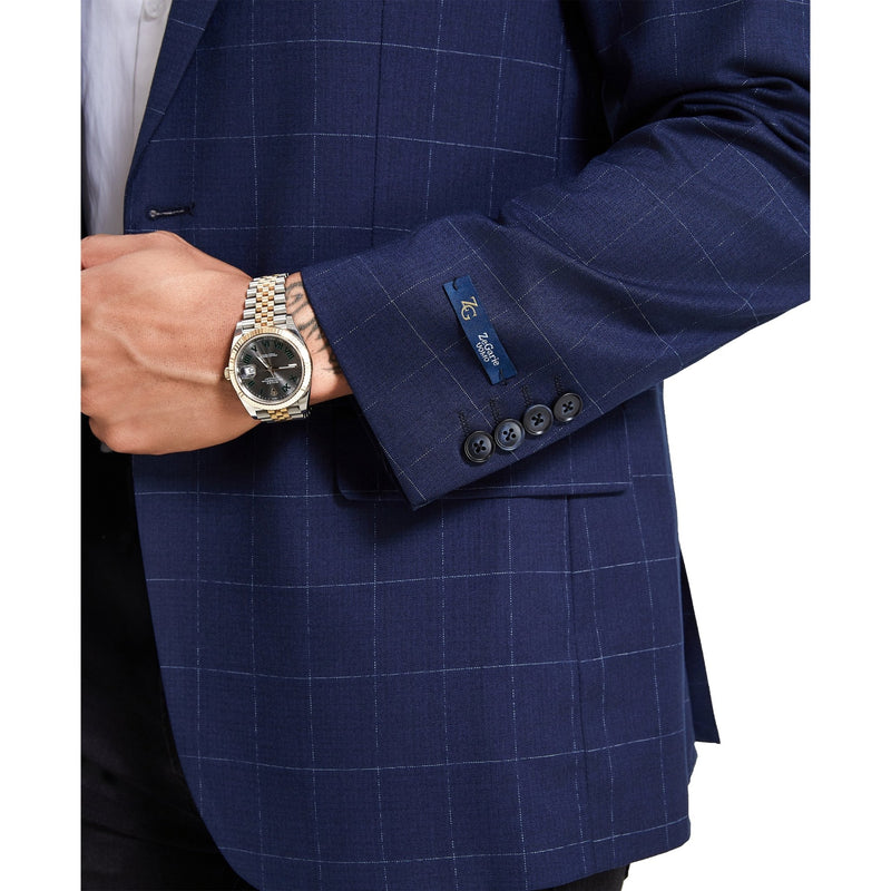 Men's Modern Fit Windowpane Sport Coat w/ Notch Lapel - Bundle Bus