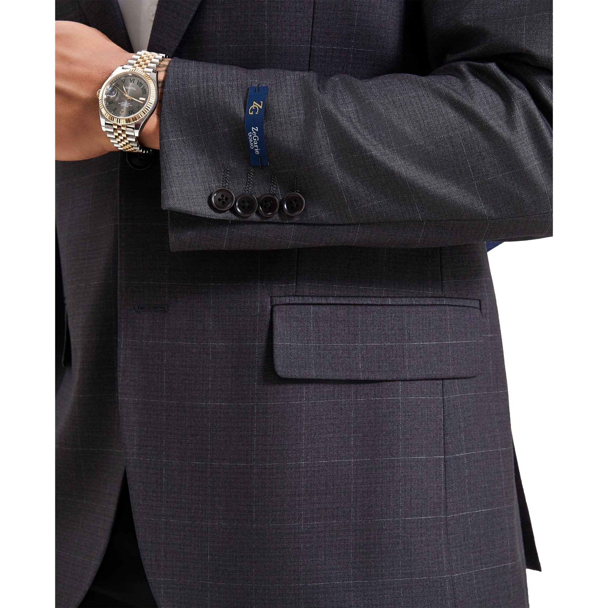 Men's Modern Fit Windowpane Sport Coat w/ Notch Lapel - Bundle Bus