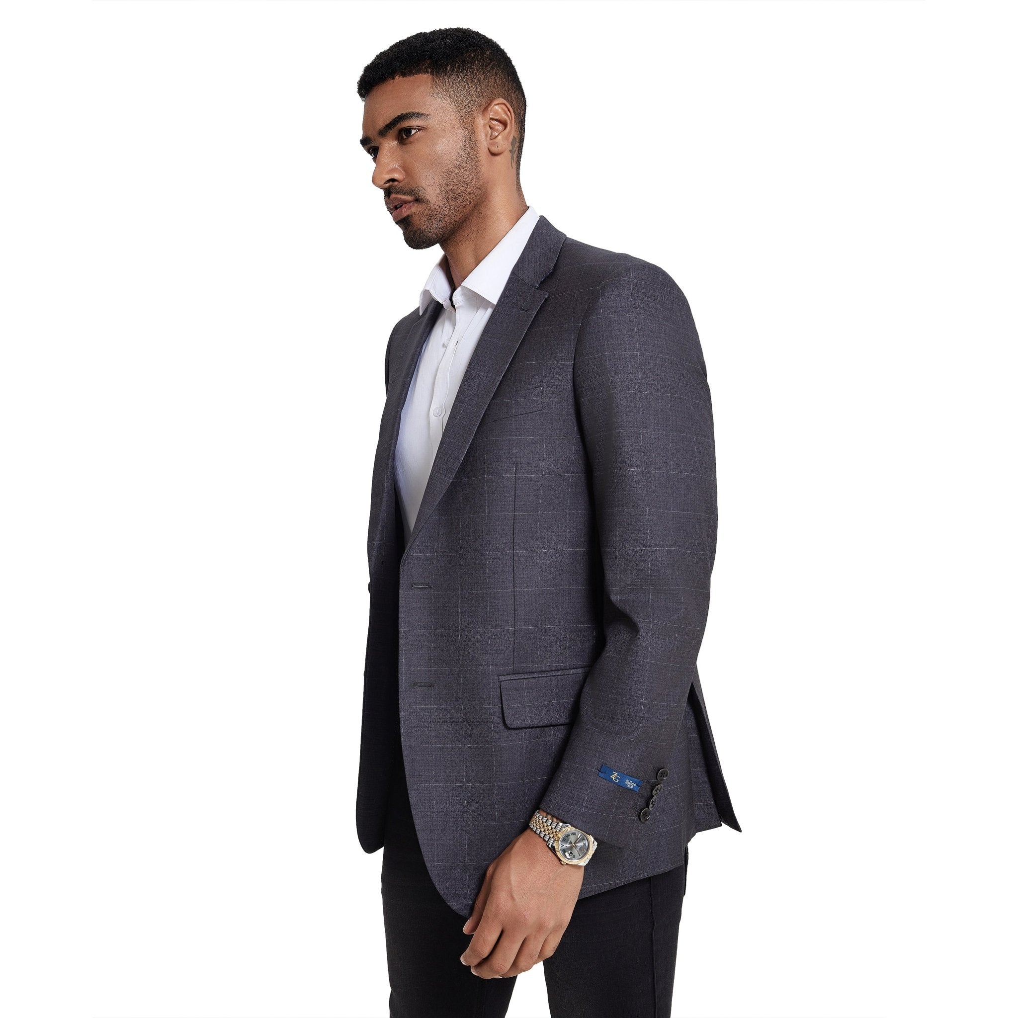 Men's Modern Fit Windowpane Sport Coat w/ Notch Lapel - Bundle Bus