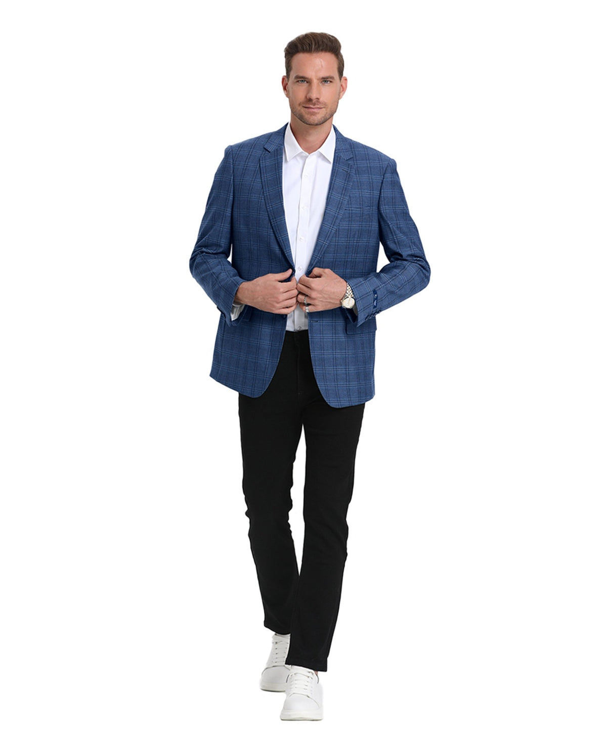 Men's Plaid Slim - Fit Blazer w/ Notch Lapel - Bundle Bus