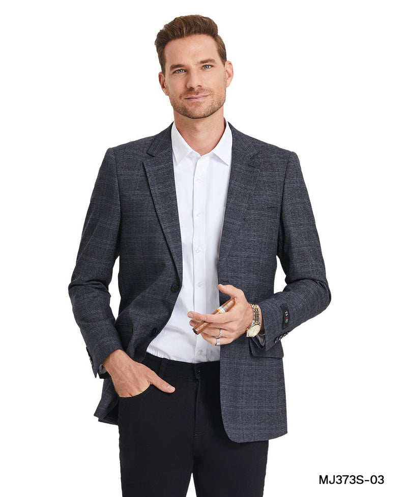 Men's Plaid Slim - Fit Blazer w/ Notch Lapel - Bundle Bus