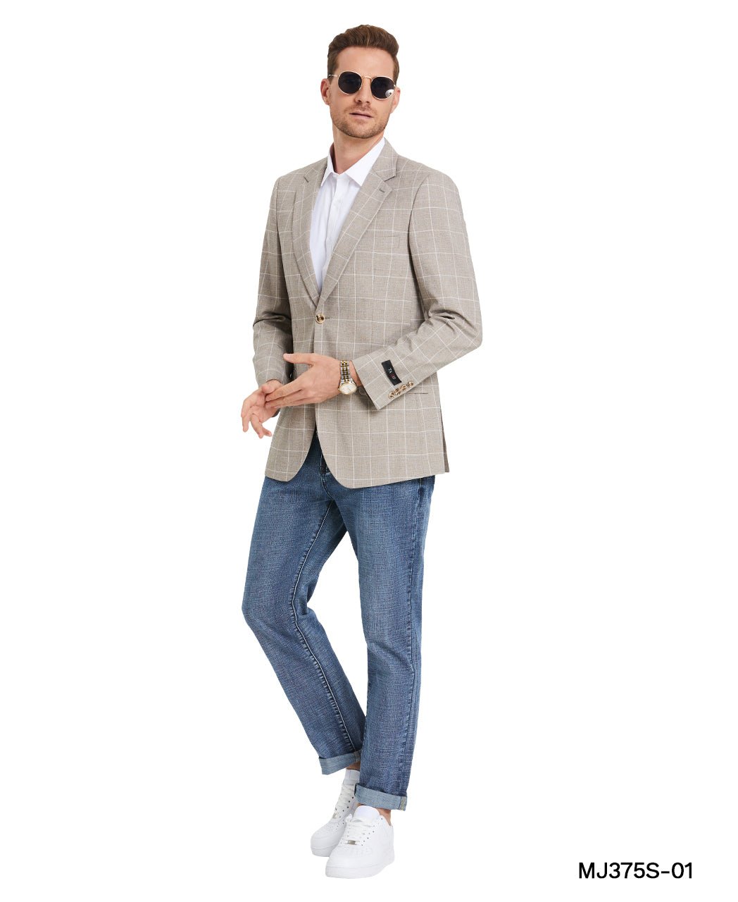 Men's Plaid Slim - Fit Blazer w/ Notch Lapel - Bundle Bus