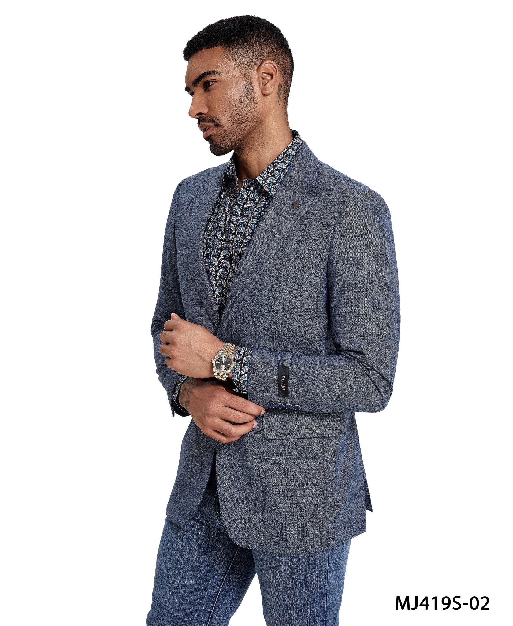 Men's Plaid Slim - Fit Blazer w/ Notch Lapel - Bundle Bus