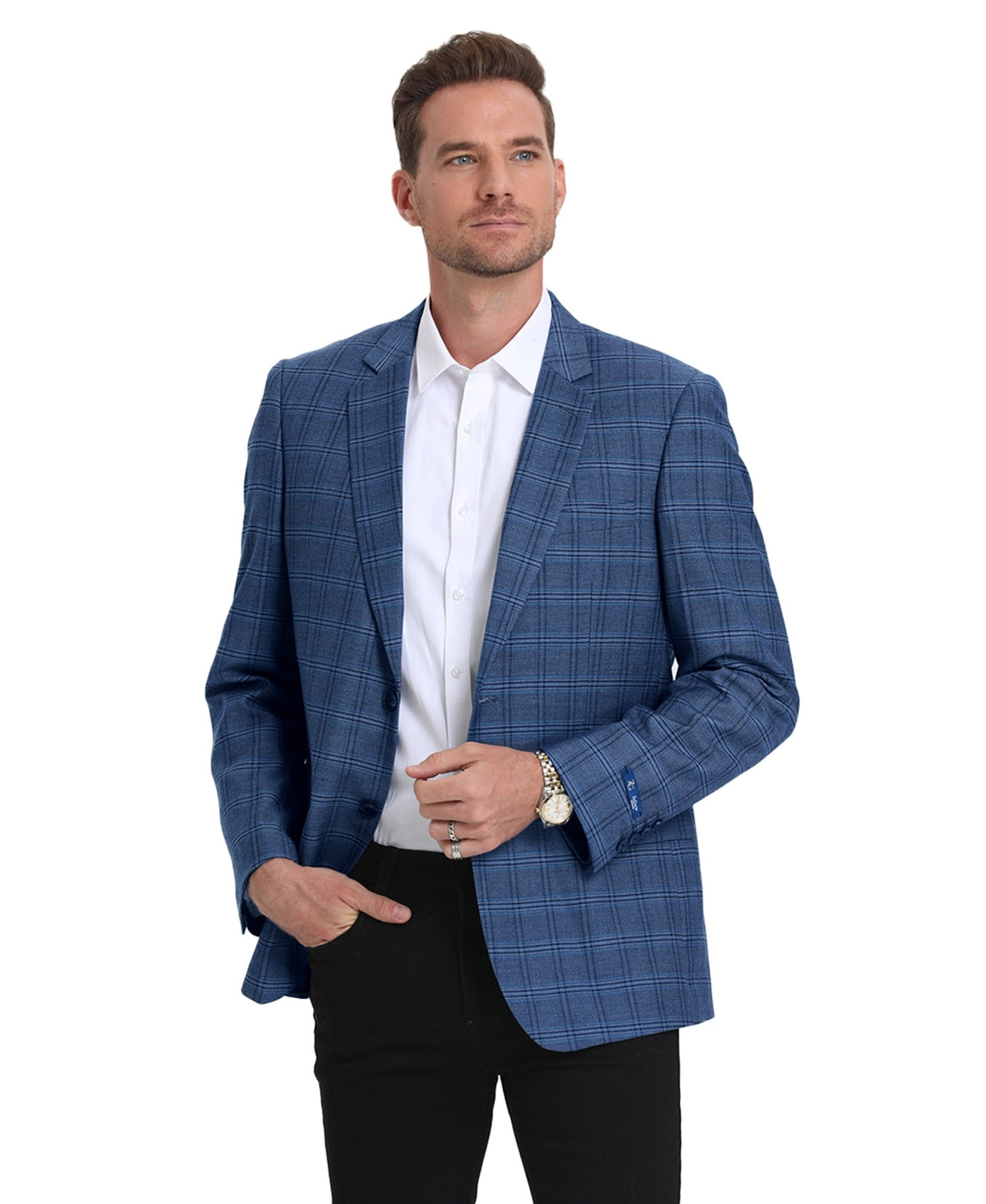Men's Plaid Slim - Fit Blazer w/ Notch Lapel - Bundle Bus
