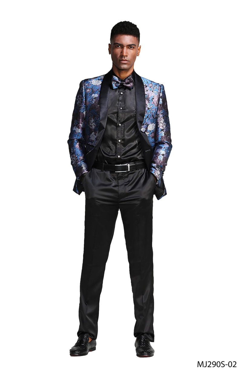 Mens Satin Shawl Lapel Blazer Only Floral Pattern - Bundle Bus