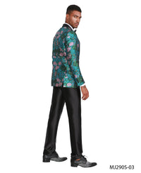 Mens Satin Shawl Lapel Blazer Only Floral Pattern - Bundle Bus