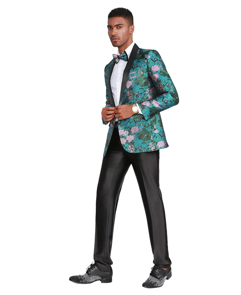 Mens Satin Shawl Lapel Blazer Only Floral Pattern - Bundle Bus