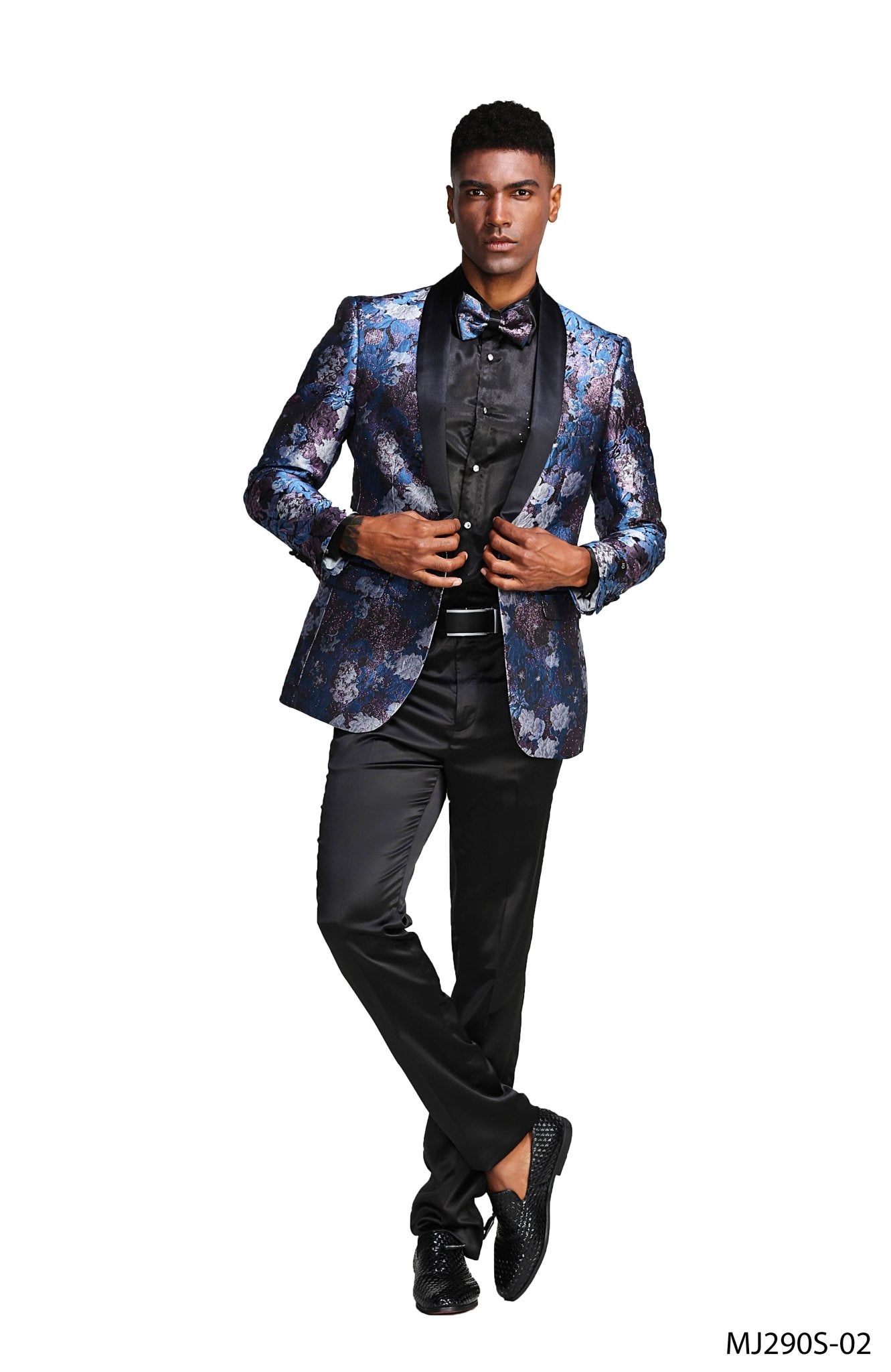 Mens Satin Shawl Lapel Blazer Only Floral Pattern - Bundle Bus