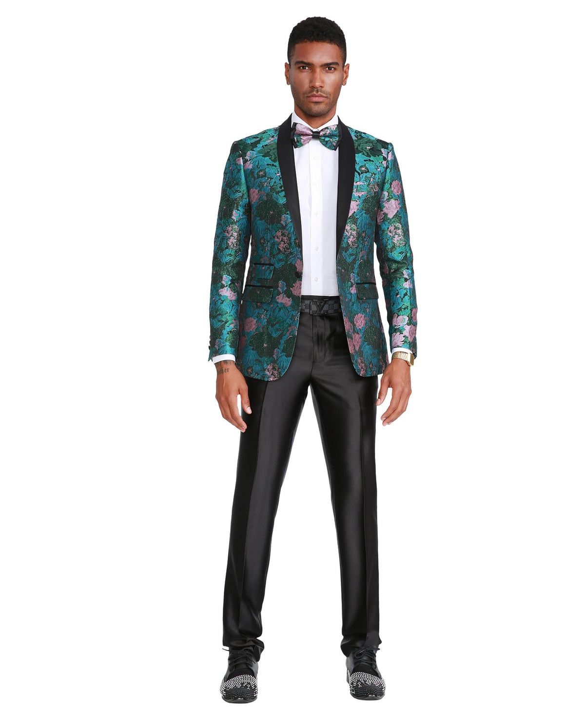 Mens Satin Shawl Lapel Blazer Only Floral Pattern - Bundle Bus