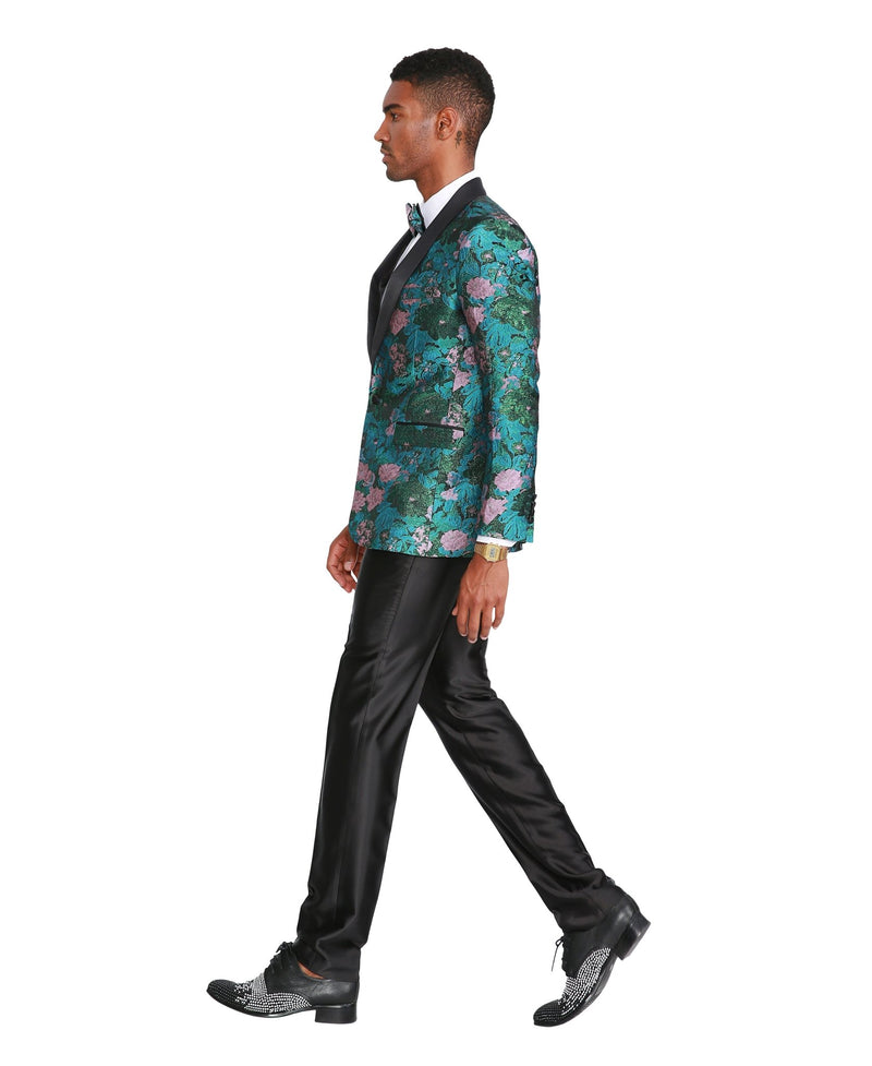 Mens Satin Shawl Lapel Blazer Only Floral Pattern - Bundle Bus