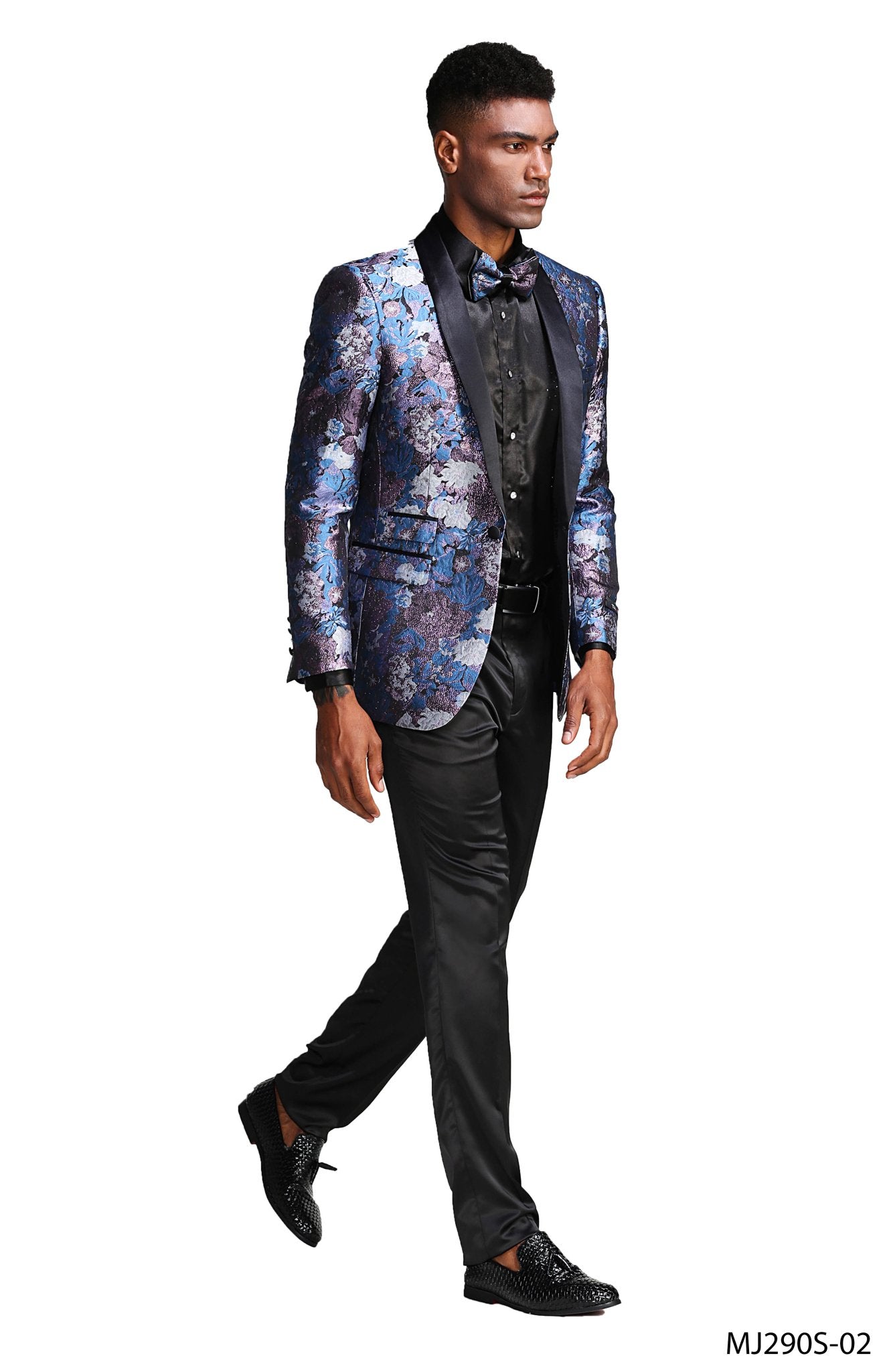 Mens Satin Shawl Lapel Blazer Only Floral Pattern - Bundle Bus