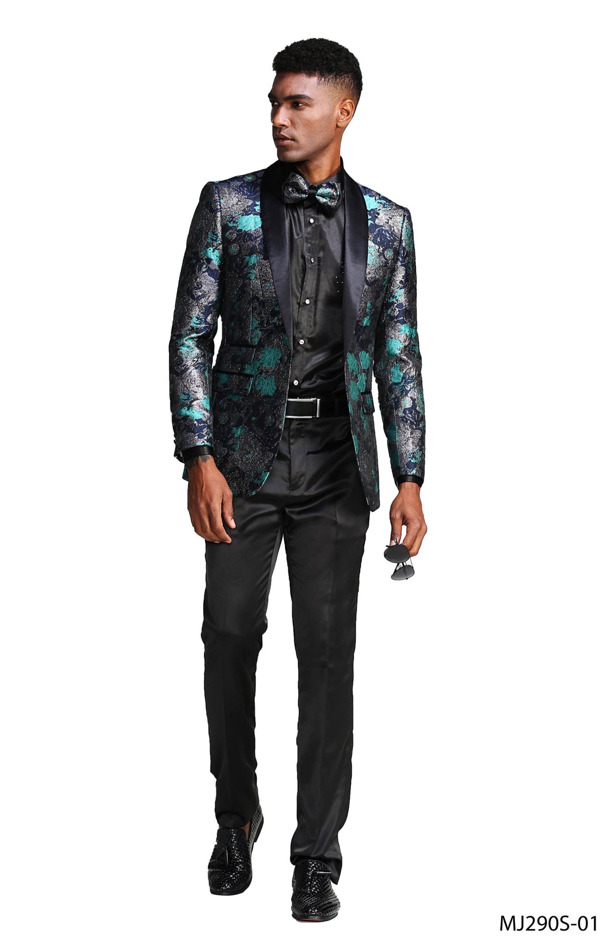 Mens Satin Shawl Lapel Blazer Only Floral Pattern - Bundle Bus