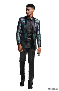 Mens Satin Shawl Lapel Blazer Only Floral Pattern - Bundle Bus