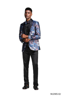 Mens Satin Shawl Lapel Blazer Only Floral Pattern - Bundle Bus