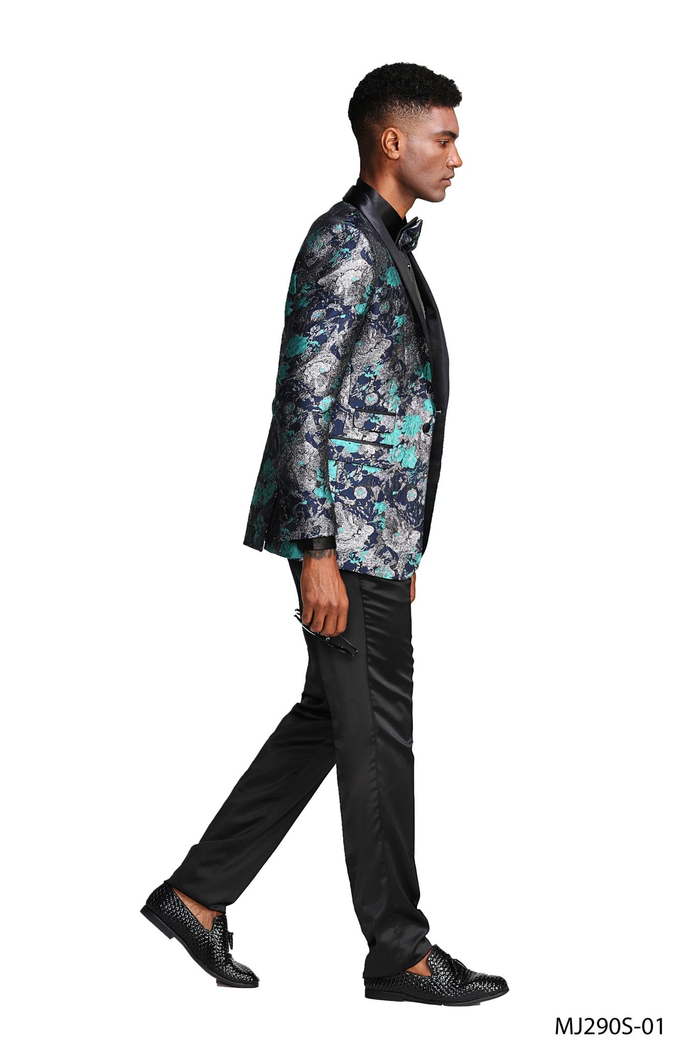 Mens Satin Shawl Lapel Blazer Only Floral Pattern - Bundle Bus