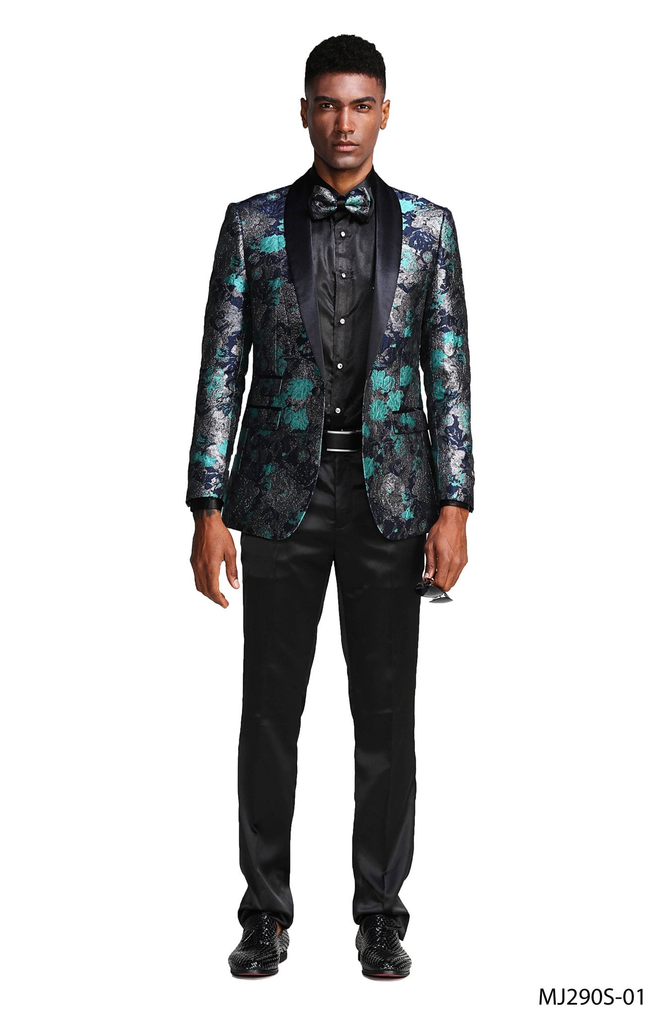 Mens Satin Shawl Lapel Blazer Only Floral Pattern - Bundle Bus