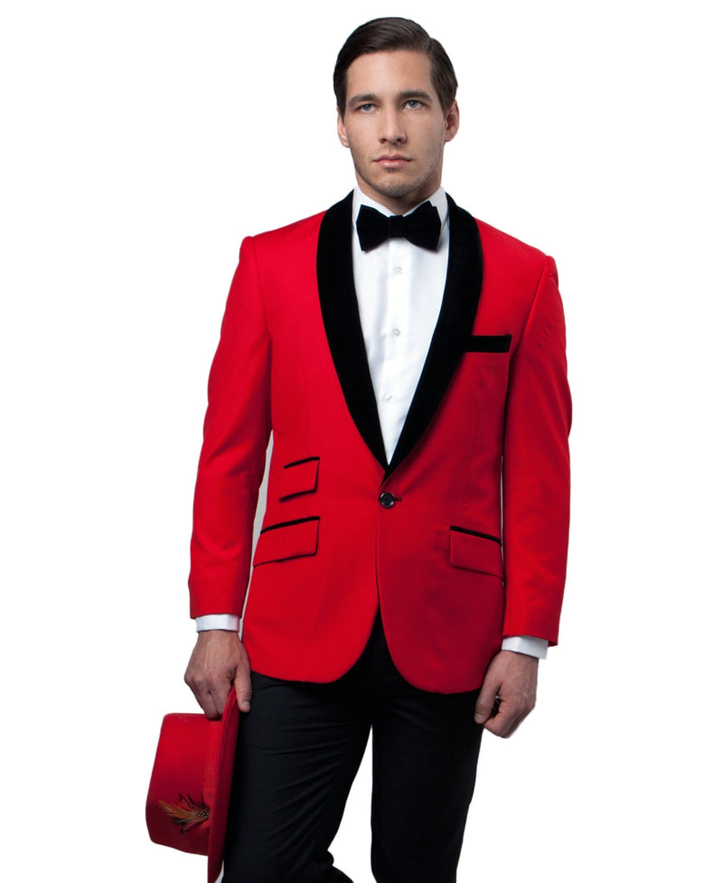 Men's Slim - Fit Tuxedo Sport Coat w/ Satin Shawl Lapel - Bundle Bus