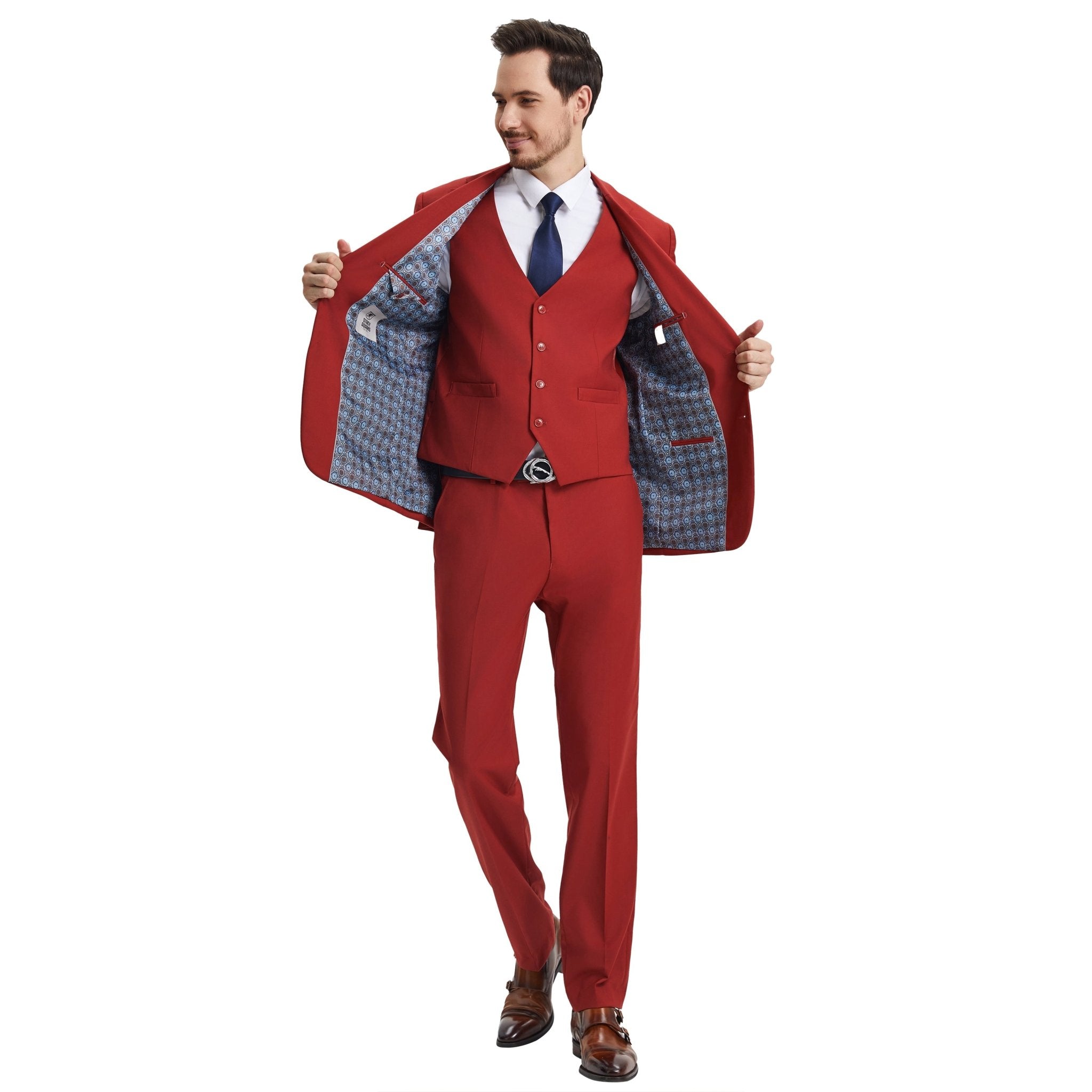 Men's Stacy Adams Hybrid - Fit 3pc Notch Lapel Suit Set, Jacket Vest and Pants - Bundle Bus