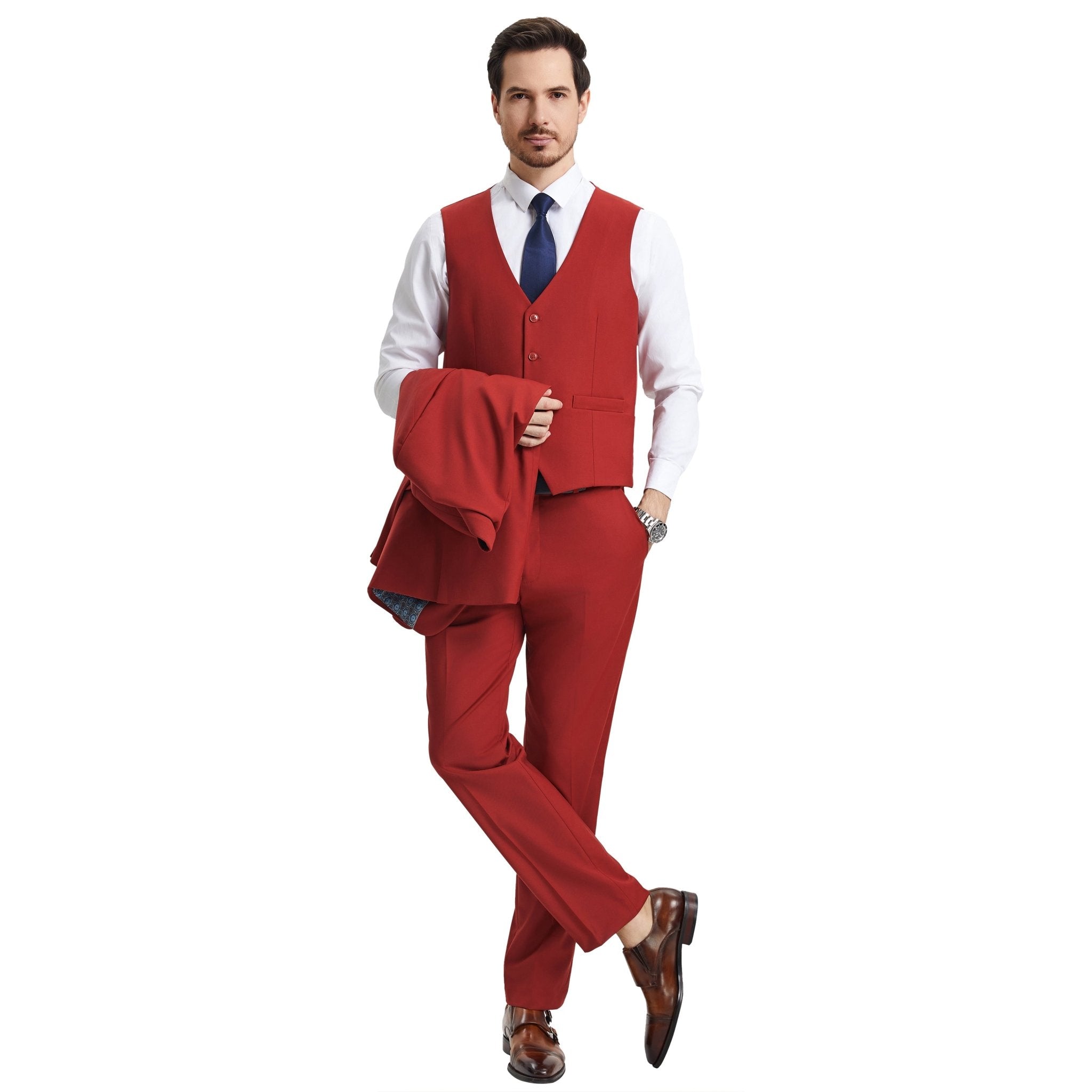 Men's Stacy Adams Hybrid - Fit 3pc Notch Lapel Suit Set, Jacket Vest and Pants - Bundle Bus