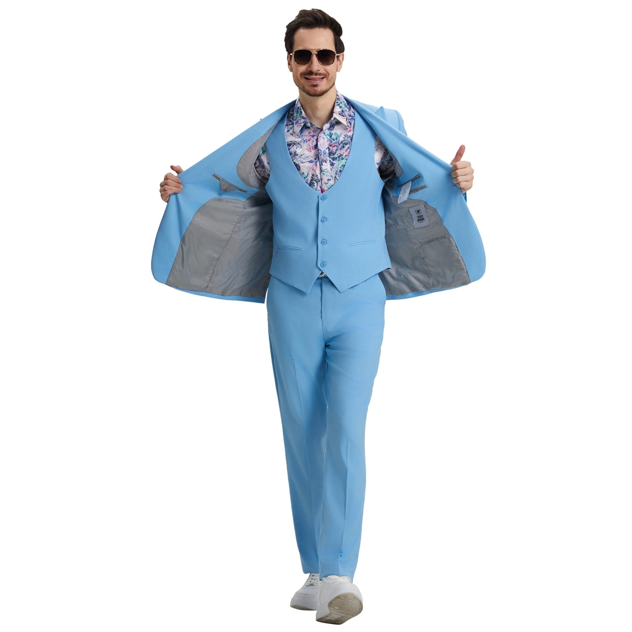Men's Stacy Adams Hybrid - Fit 3pc Suit Set, Jacket Vest and Pants - Bundle Bus
