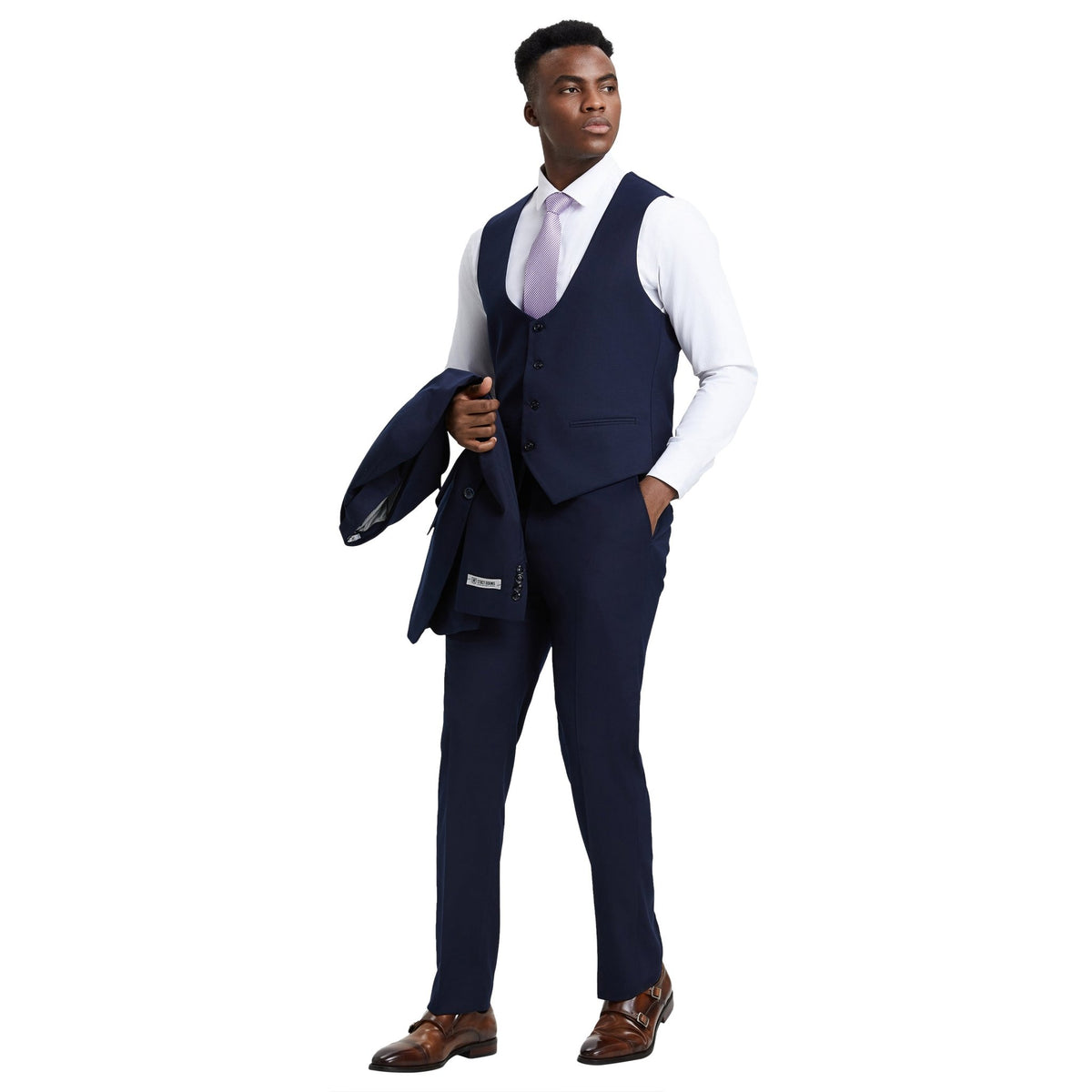 Men's Stacy Adams Hybrid - Fit 3pc Suit Set, Jacket Vest and Pants - Bundle Bus