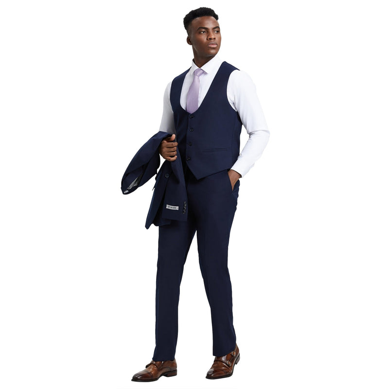 Men's Stacy Adams Hybrid - Fit 3pc Suit Set, Jacket Vest and Pants - Bundle Bus