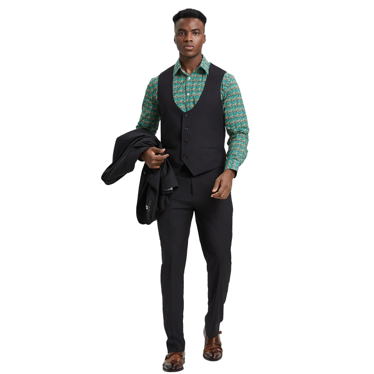 Men's Stacy Adams Hybrid - Fit 3pc Suit Set, Jacket Vest and Pants - Bundle Bus