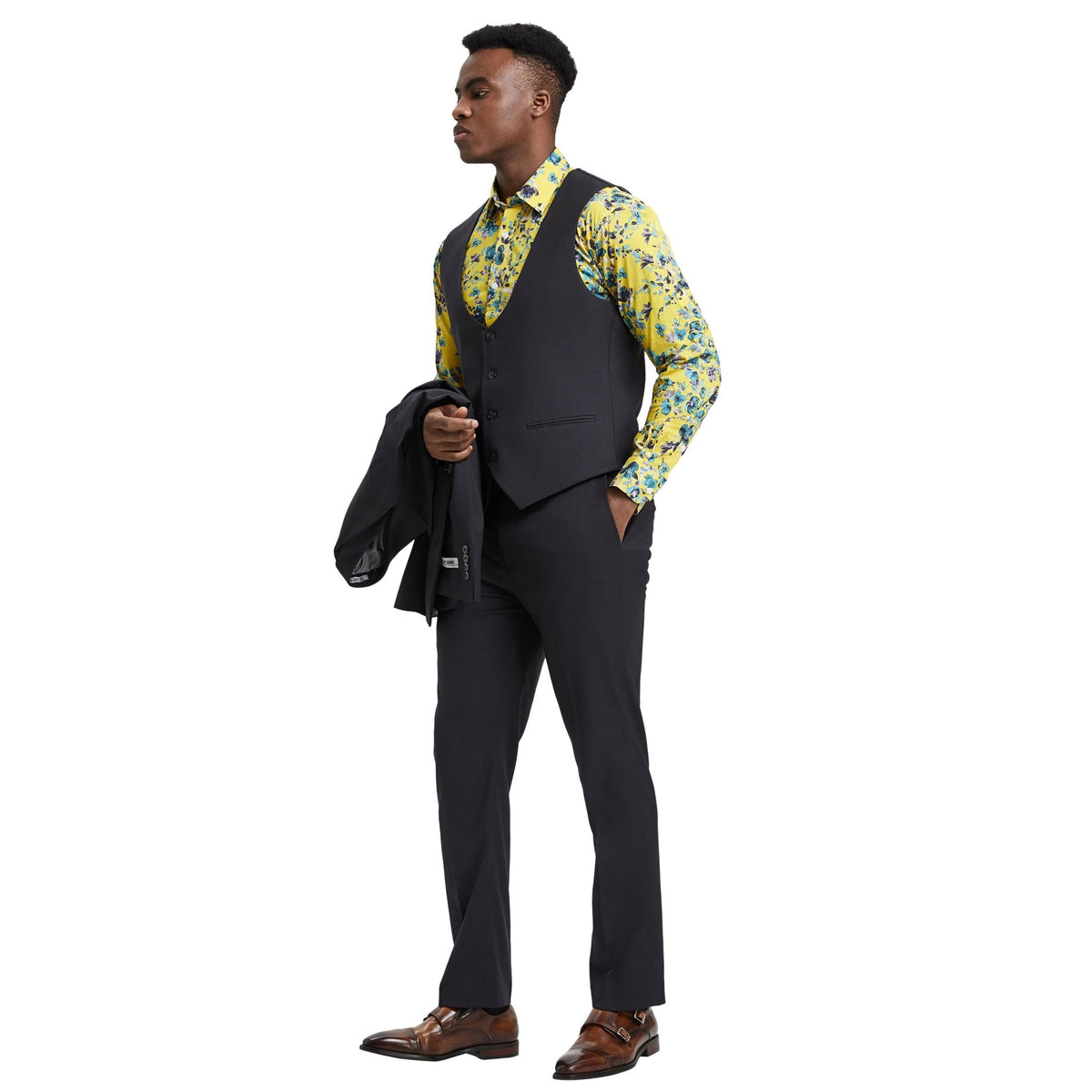 Men's Stacy Adams Hybrid - Fit 3pc Suit Set, Jacket Vest and Pants - Bundle Bus