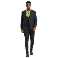 Men's Stacy Adams Hybrid - Fit 3pc Suit Set, Jacket Vest and Pants - Bundle Bus