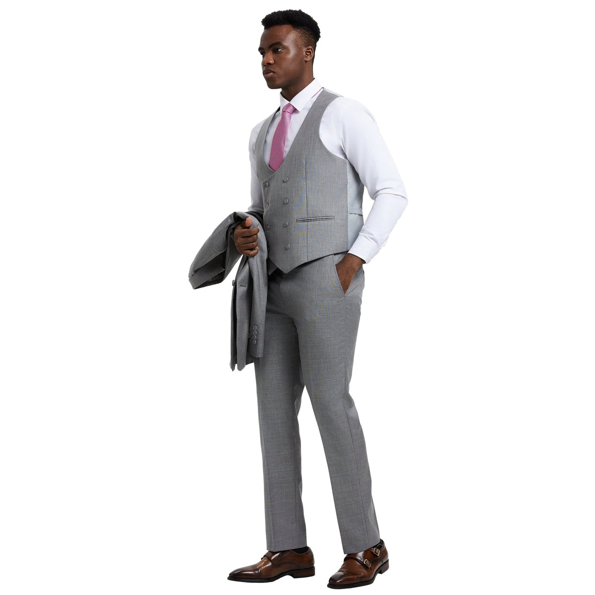 Men's Stacy Adams Sharkskin 3 - Piece Suit - Bundle Bus