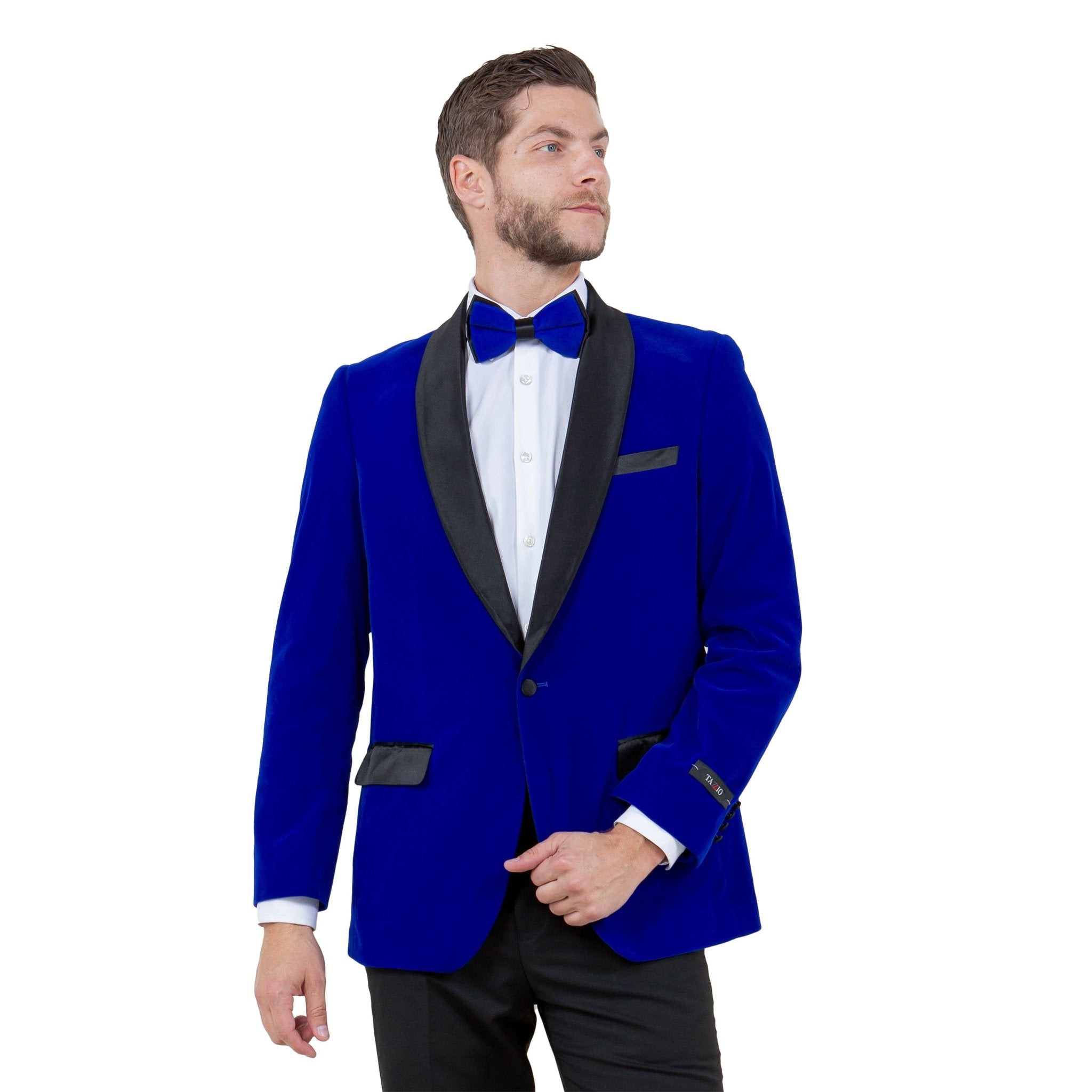 Men's Velvet Slim - Fit Blazer w/ Satin Shawl Collar - Bundle Bus