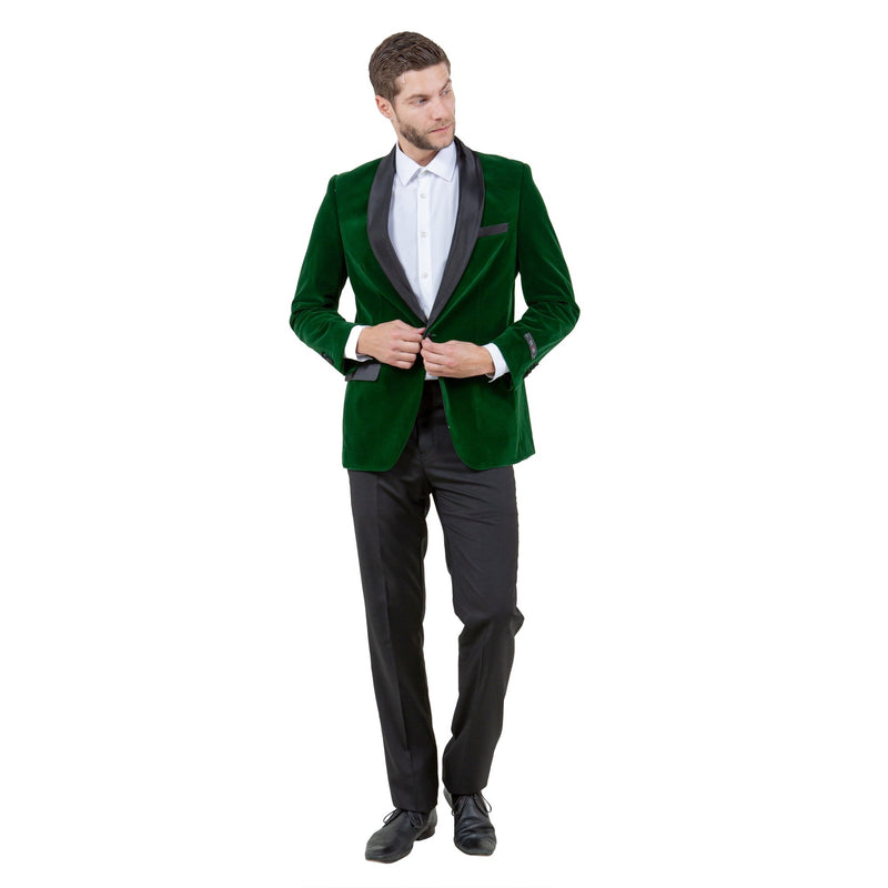 Men's Velvet Slim - Fit Blazer w/ Satin Shawl Collar - Bundle Bus