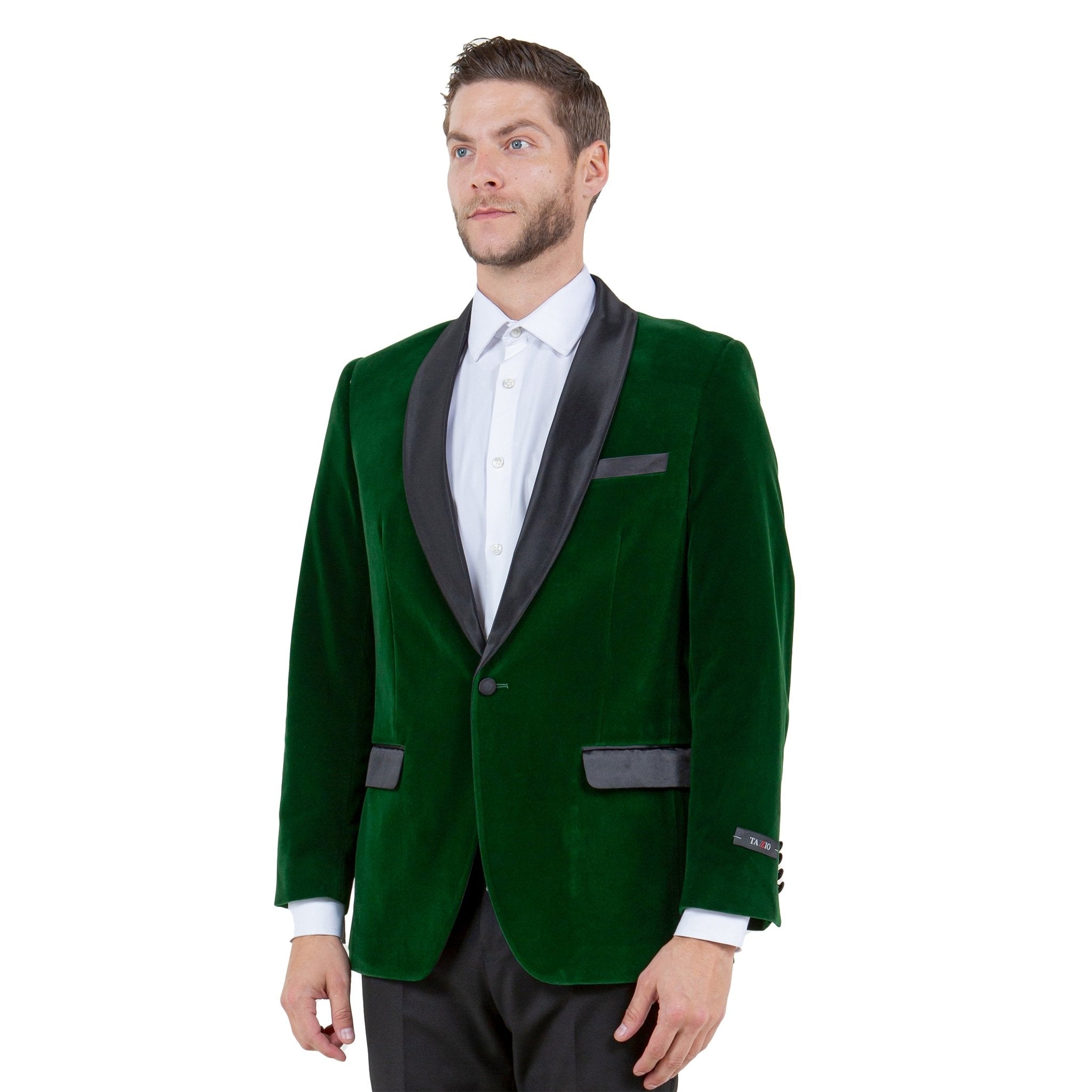 Men's Velvet Slim - Fit Blazer w/ Satin Shawl Collar - Bundle Bus