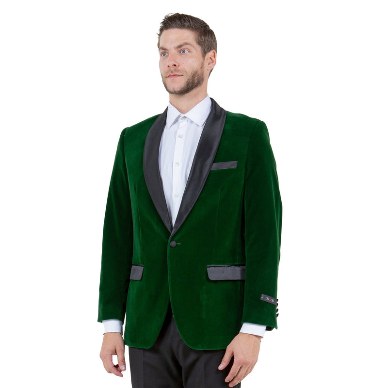 Men's Velvet Slim - Fit Blazer w/ Satin Shawl Collar - Bundle Bus